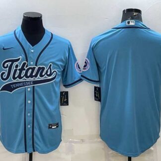 Men's Tennessee Titans Blank Blue With Patch Cool Base Stitched Baseball Jersey