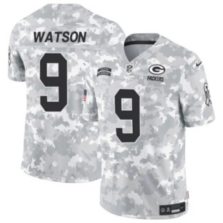 Men's Green Bay Packers #9 Christian Watson 2024 F.U.S.E Arctic Camo Salute To Service Limited Stitched Football Je...