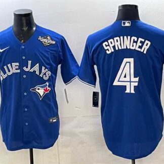 Men's Toronto Blue Jays #4 George Springer Navy 2025 World Series Home Cool Base Stitched Jersey