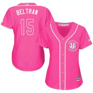 Glued Women's Houston Astros #15 Carlos Beltran Pink New Cool Base Jersey WEM