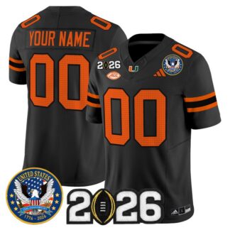 Men & Women & Youth Miami Hurricanes Custom Black United States 250th Anniversary & 2026 CFP Final Patch F.U.S.E. V...
