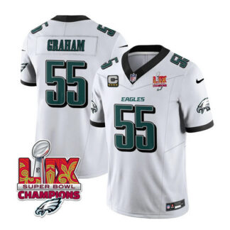 Men's Philadelphia Eagles #55 Brandon Graham White 2025 Eagles Logo Super Bowl LIX Patch And 4-Star C Patch New F.U...