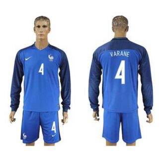 France #4 Varane Home Long Sleeves Soccer Country Jersey