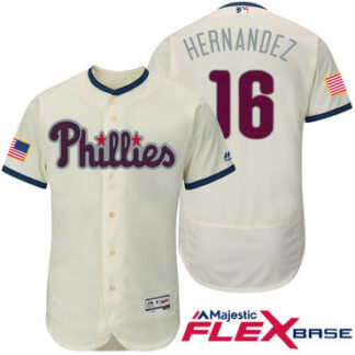 Men's Philadelphia Phillies #16 Cesar Hernandez Cream Stars & Stripes Fashion Independence Day Stitched MLB Majesti...