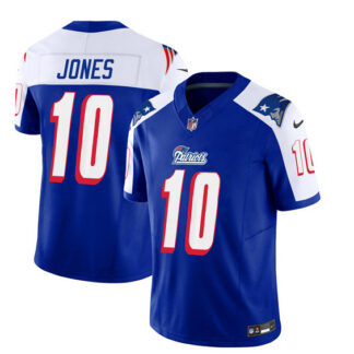 Men's New England Patriots #10 Mac Jones Blue White 2023 F.U.S.E. Vapor Limited Football Stitched Jersey