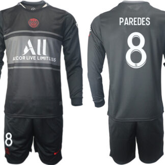 Men 2021-2022 Club Paris St German Second away black Long Sleeve 8 Soccer Jersey