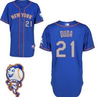 Men's New York Mets #21 Lucas Duda Blue With Gray Jersey W/2015 Mr. Met Patch