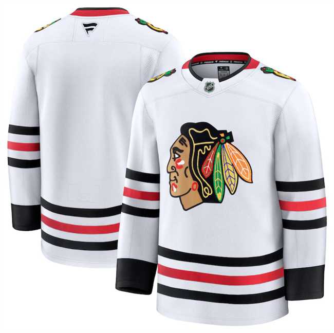 Men's Chicago Blackhawks Custom White 2024-25 Away Stitched Hockey Jersey