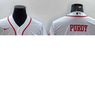 Men's San Francisco 49ers #13 Brock Purdy White With Patch Cool Base Stitched Baseball Jersey