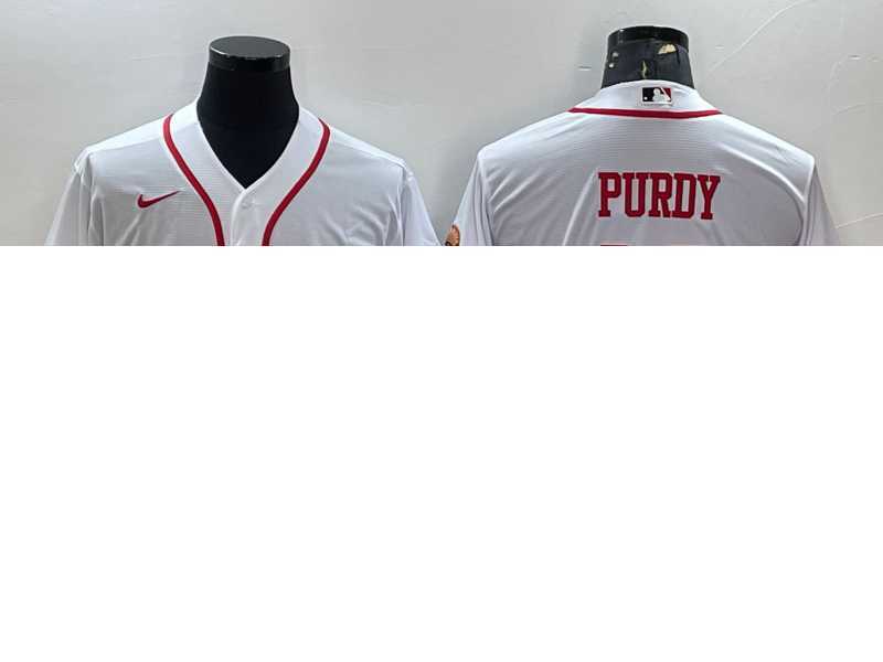 Men's San Francisco 49ers #13 Brock Purdy White With Patch Cool Base Stitched Baseball Jersey