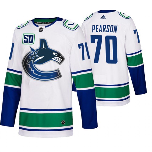 Vancouver Canucks #70 Tanner Pearson 50th Anniversary Men’s White 2019-20 Away Authentic NHL Jersey