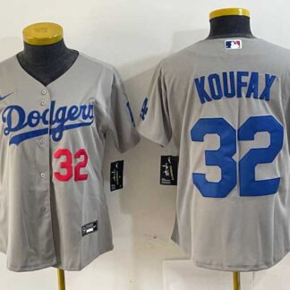 Women's Los Angeles Dodgers #32 Sandy Koufax Number Grey Cool Base Stitched Jersey