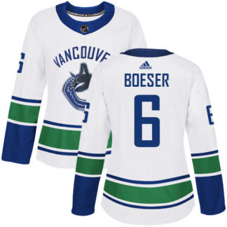 Adidas Vancouver Canucks #6 Brock Boeser White Road Authentic Women’s Stitched NHL Jersey