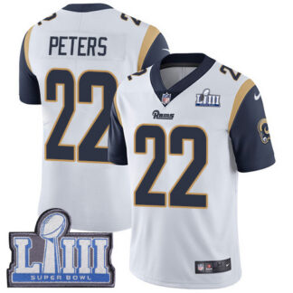 Nike Los Angeles Rams #22 Marcus Peters White Super Bowl LIII Bound Men’s Stitched NFL Vapor Untouchable Limited Je...