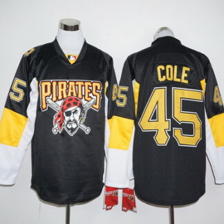 Men's Pittsburgh Pirates #45 Gerrit Cole Black Long Sleeve Baseball Jersey