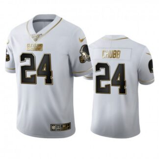 Cleveland Browns #24 Nick Chubb Men’s Nike White Golden Edition Vapor Limited NFL 100 Jersey