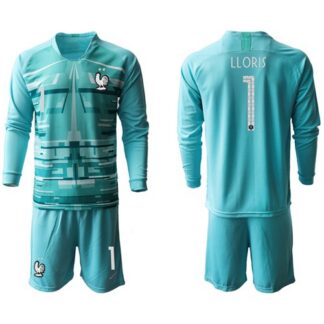 France #1 LLORIS Light Blue Goalkeeper Long Sleeves Soccer Country Jersey