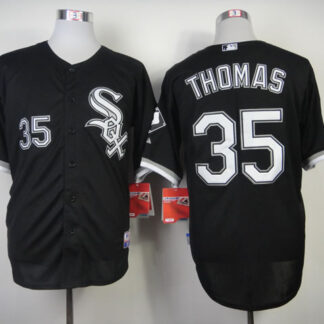 Chicago White Sox #35 Frank Thomas Hall Of Fame 75TH Patch Black Jerseys