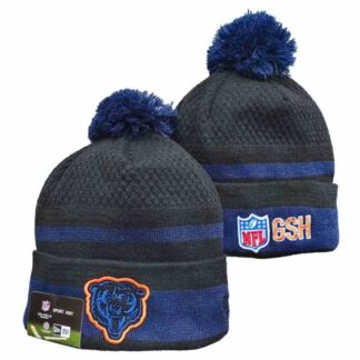 Bears Team Logo Black and Navy Pom Cuffed Knit Hat YD