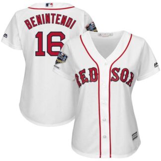 Women Red Sox 16 Andrew Benintendi White 2018 World Series Champions Home Cool Base Player Jersey Dzhi