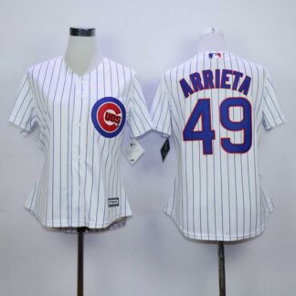Womens Chicago Cubs #49 Jake Arrieta White Pinstripe Majestic Stitched Jerseys