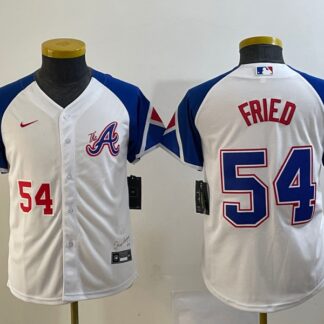 Youth Atlanta Braves #54 Max Fried Number White 2023 City Connect Cool Base Stitched Jersey