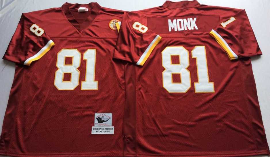 Men's Redskins #81 Art Monk Red Throwback Stitched Football Jersey