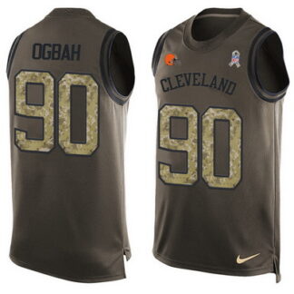 Men's Cleveland Browns #90 Emmanuel Ogbah Green Salute to Service Hot Pressing Player Name & Number Nike NFL Tank T...