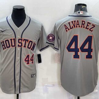 ultra‑ Men's Houston Astros #44 Yordan Alvarez Number Grey With Patch Stitched MLB Cool Base Nike Jersey ‑uniform