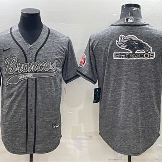 Men's Denver Broncos Gray Team Big Logo With Patch Cool Base Stitched Baseball Jersey