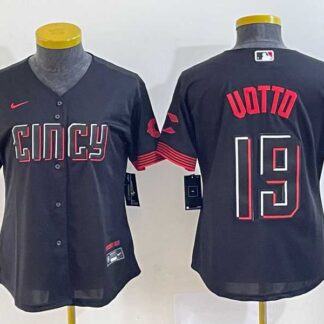 Women's Cincinnati Reds #19 Joey Votto Black 2023 City Connect Cool Base Stitched Jersey