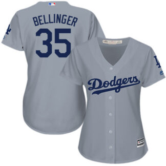 Los Angeles Dodgers #35 Cody Bellinger Grey Alternate Road Women’s Stitched MLB Jersey