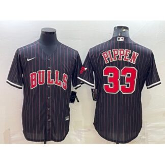 Men's Chicago Bulls #33 Scottie Pippen Black Cool Base Stitched Baseball Jersey H58U
