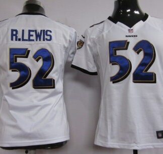 Nike Baltimore Ravens #52 Ray Lewis White Game Womens Jersey