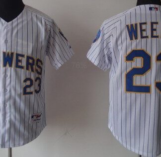 Milwaukee Brewers #23 Rickie Weeks White Pinstripe Jerseys