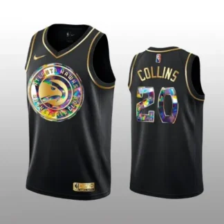 Men's Atlanta Hawks #20 John Collins 2021/22 Black Golden Edition 75th Anniversary Diamond Logo Stitched Basketball...