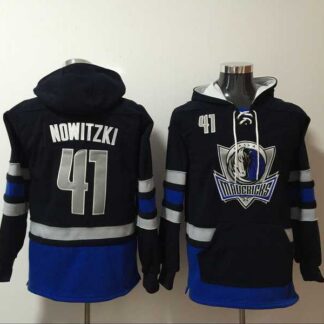 Mavericks #41 Dirk Nowitzki Black All Stitched Hooded Sweatshirt