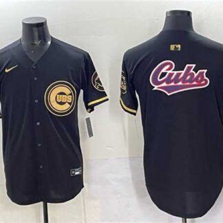 Men's Chicago Cubs Team Big Logo Black Gold Limited Stitched Jersey