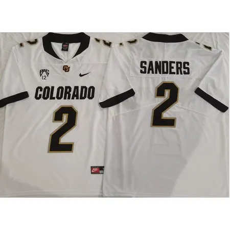Men's Colorado Buffaloes White #2 Sanders Stitched Jersey KGLT
