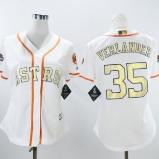 Houston Astros #35 Justin Verlander White Women 2018 Gold Program Cool Base Jersey