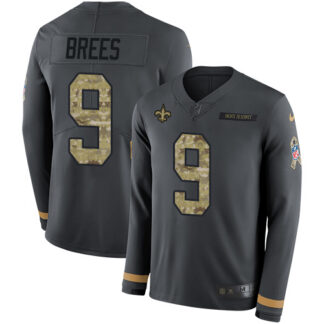 Nike New Orleans Saints #9 Drew Brees Anthracite Salute to Service Youth Stitched NFL Limited Therma Long Sleeve Je...