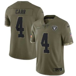 Men's Las Vegas Raiders #4 Derek Carr 2022 Olive Salute To Service Limited Stitched Jersey