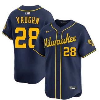 Men's Milwaukee Brewers #28 Andrew Vaughn Navy Alternate Limited Stitched Jersey Dzhi