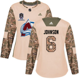 Adidas Colorado Avalanche #6 Erik Johnson Camo Authentic Women’s 2022 Stanley Cup Champions Veterans Day Stitched N...