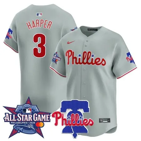 Men's Philadelphia Phillies #3 Bryce Harper Gray 2026 MLB All-Star Jersey