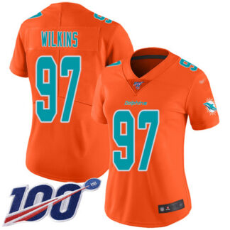 Nike Miami Dolphins #97 Christian Wilkins Orange Women’s Stitched NFL Limited Inverted Legend 100th Season Jersey