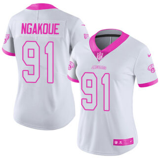 Nike Jacksonville Jaguars #91 Yannick Ngakoue White/Pink Women’s Stitched NFL Limited Rush Fashion Jersey