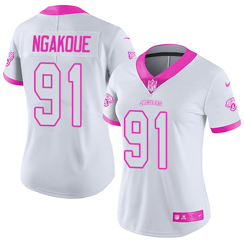 Nike Jacksonville Jaguars #91 Yannick Ngakoue White/Pink Women’s Stitched NFL Limited Rush Fashion Jersey