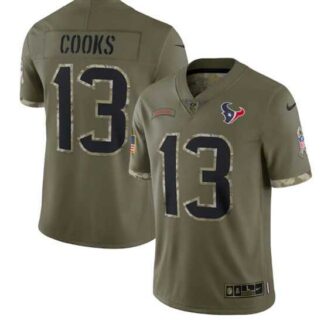 Men's Houston Texans #13 Brandin Cooks 2022 Olive Salute To Service Limited Stitched Jersey