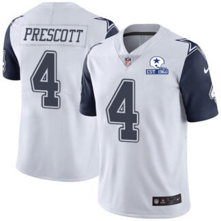 Nike Dallas Cowboys #4 Dak Prescott White Men’s Stitched With Established In 1960 Patch NFL Limited Rush Jersey